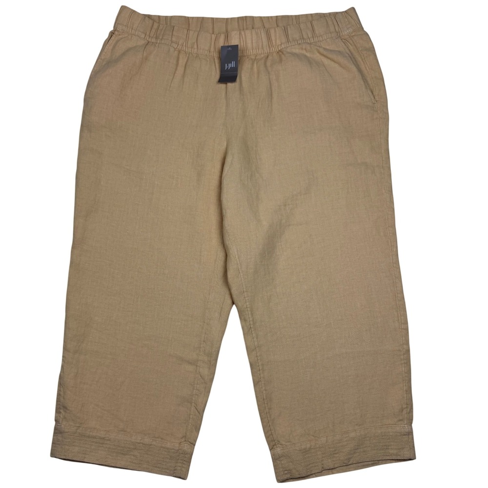 NWT J. Jill Pure Jill Garment Dyed Linen Crop Pants Women 2X Elastic Waist Boho